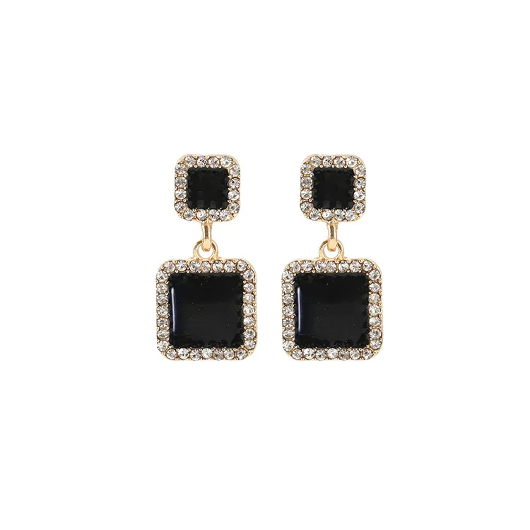 

Black small square earrings models jewelry simple earrings 2019 fashion earrings retro studs, As pic