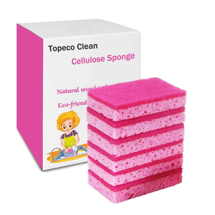 

Topeco Durable Multipurpose Household Cleaning Biodegradable Scouring Pad Cellulose Sponge Wood Pulp Cleaner, As picture