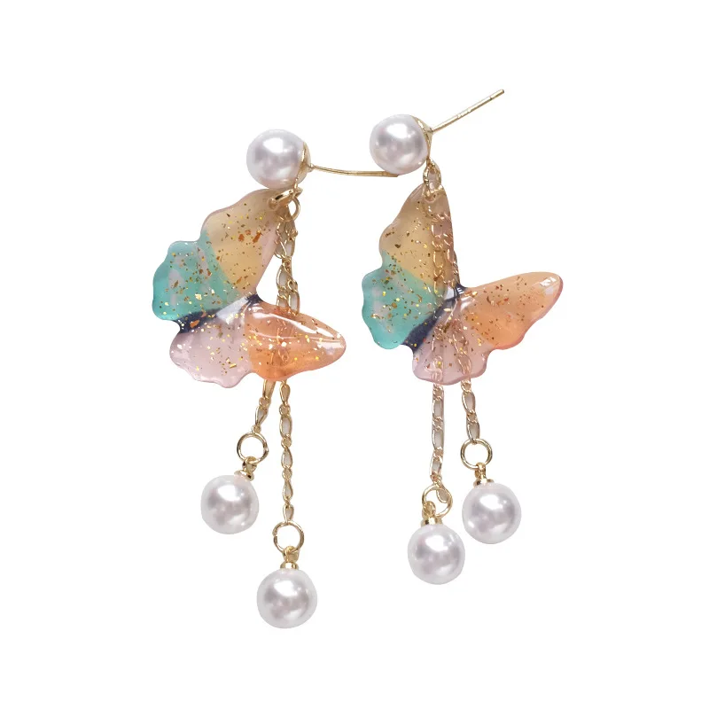 

MSYO Fashion Cute Color Acrylic Earrings Butterfly earrings Pearl Tassel Earrings For Women