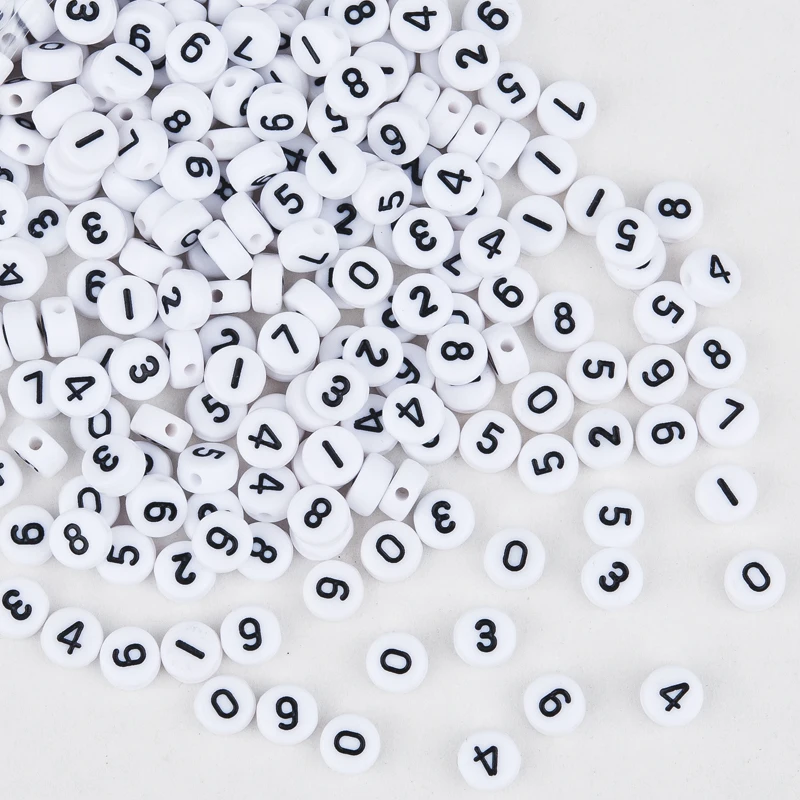 

DIY 4x7mm Acrylic 0 to 9 Numbers White Coin Flat Round Shape Loose Beads