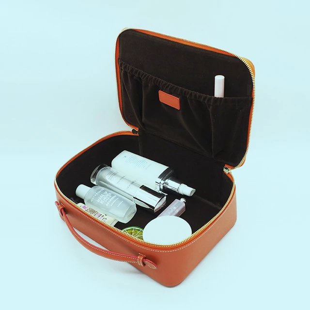 

2021 summer Wholesale Custom Personalized Women's Leather Travel Makeup Cosmetic Bag Orange, Customized