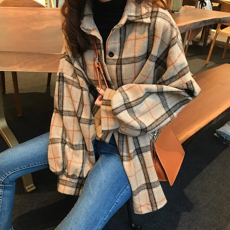 

2020 new fashion casual Woolen quality spring and Autumn New Korean loose retro Woolen cloth shirt women, As pictures