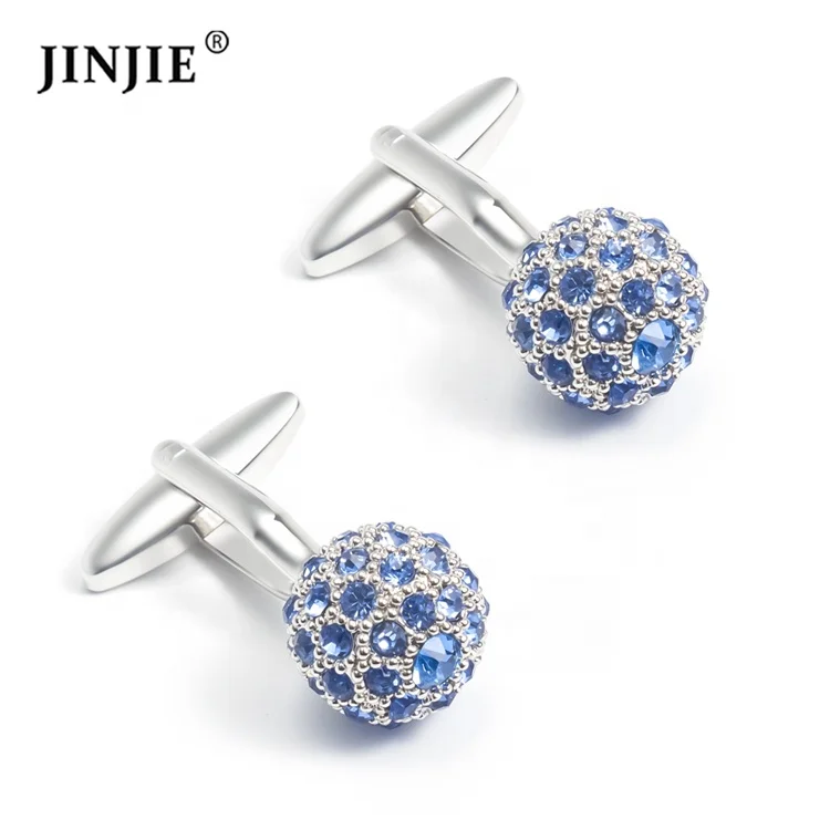 

Luxury silver and blue crystal stones stereoscopic ball cufflinks for shirts