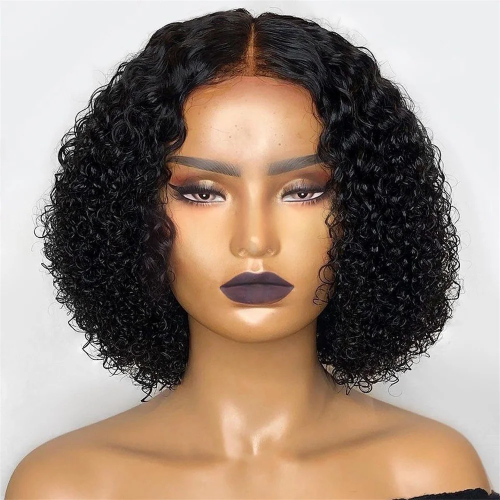 

Fast Shipping Short Bob Lace Front Human Hair Wigs Kinky Curly 180% Density Virgin Indian Wigs for Black Women