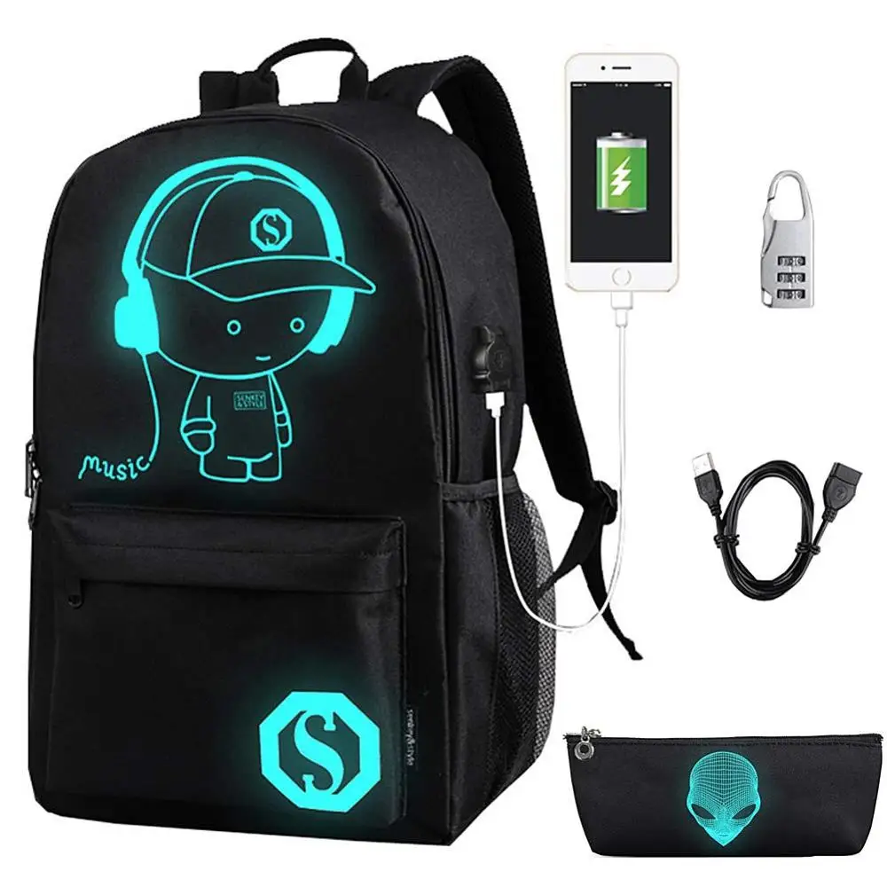 

LED Back Pack Cartoon Luminous Travel Backpack School Bag with USB Charging Port and Anti-theft Lock