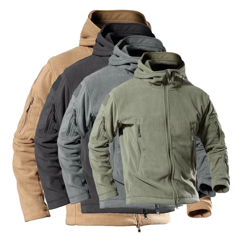 

Polyester Fleece Warm Winter Jacket Men Jacket With Fleece Hoodie Military Tactical Men's Jacket Outerwear, Gray/black/army green/khaki