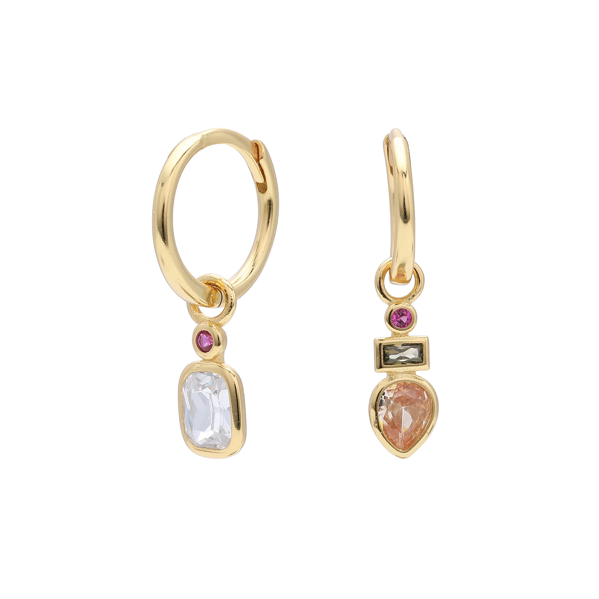 Fashion Jewelry Earrings 925 Sterling Silver Zircon Earrings Irregular square Water Drop Pendant Gold Plated Hoop Earrings Women
