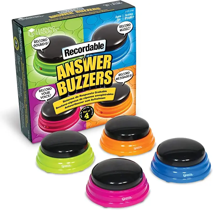 

Learning Resources Recordable Answer Buzzers Personalized Sound Buzzers Talking Button Bells Pet Talking Buttons, Picture