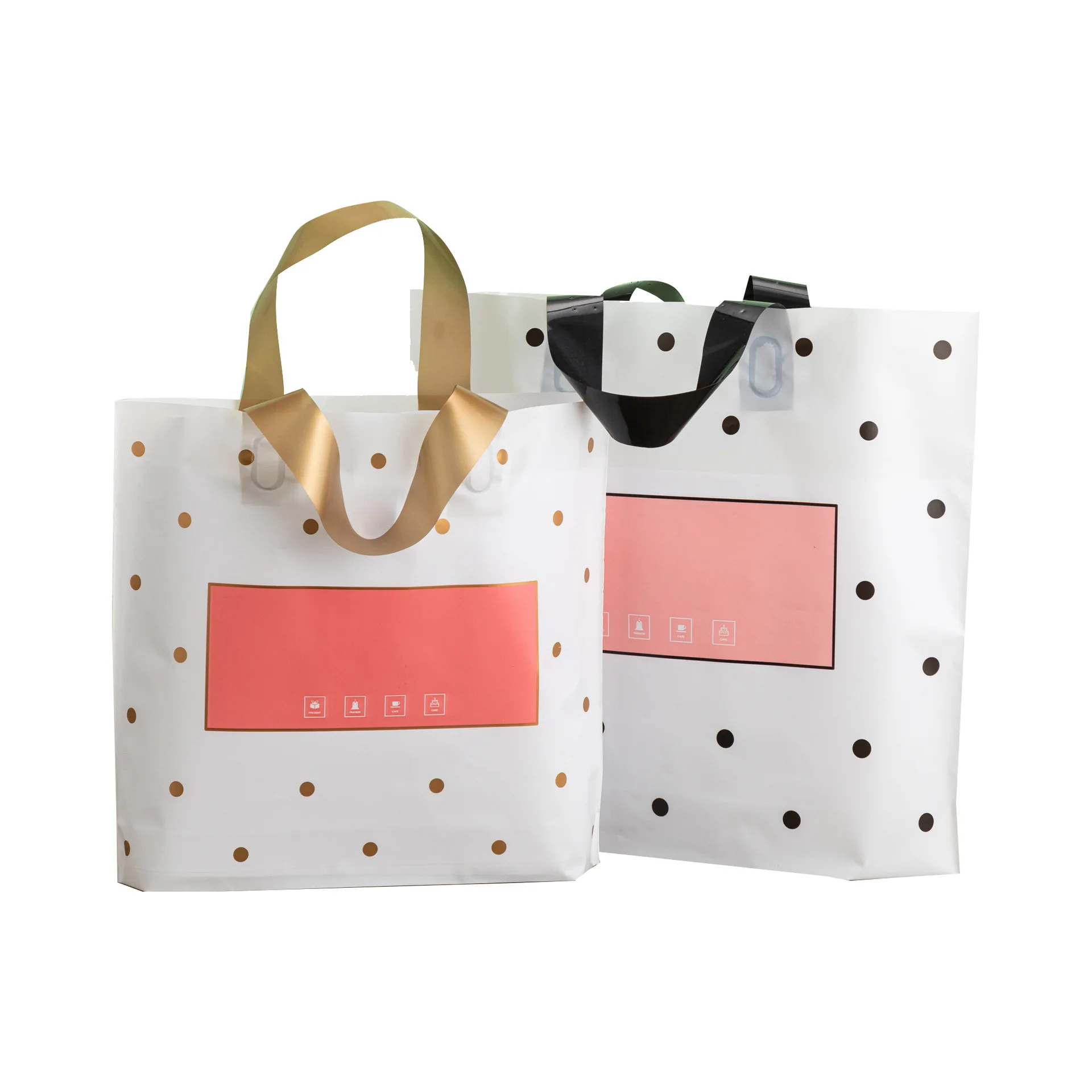 

Custom Dot Printed Recyclable Clothes Shoes Cosmetics Packaging Tote Bag Biodegradable Plastic Shopping Gift Bags with Handles