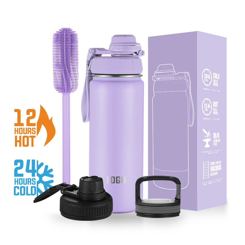 Image of Double Wall Vacuum Water Bottle 32Oz 3 Lids (Straw Lid) insulated stainless steel water bottle with custom logo and packing