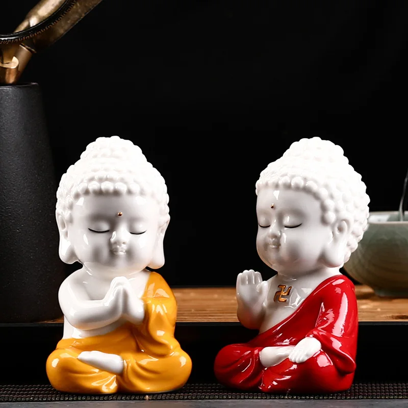 

Ceramic White Red Purple Sand Desk Car Accessories Home Decoration Zen Baby Buddha Ornaments Statue