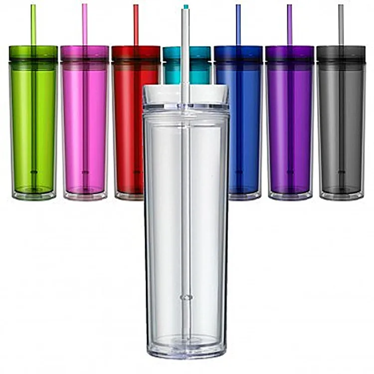 

YIDING Custom logo double walled acrylic skinny tumbler with straw, 16oz 20oz BPA free plastic tumbler wholesale, As is or customized