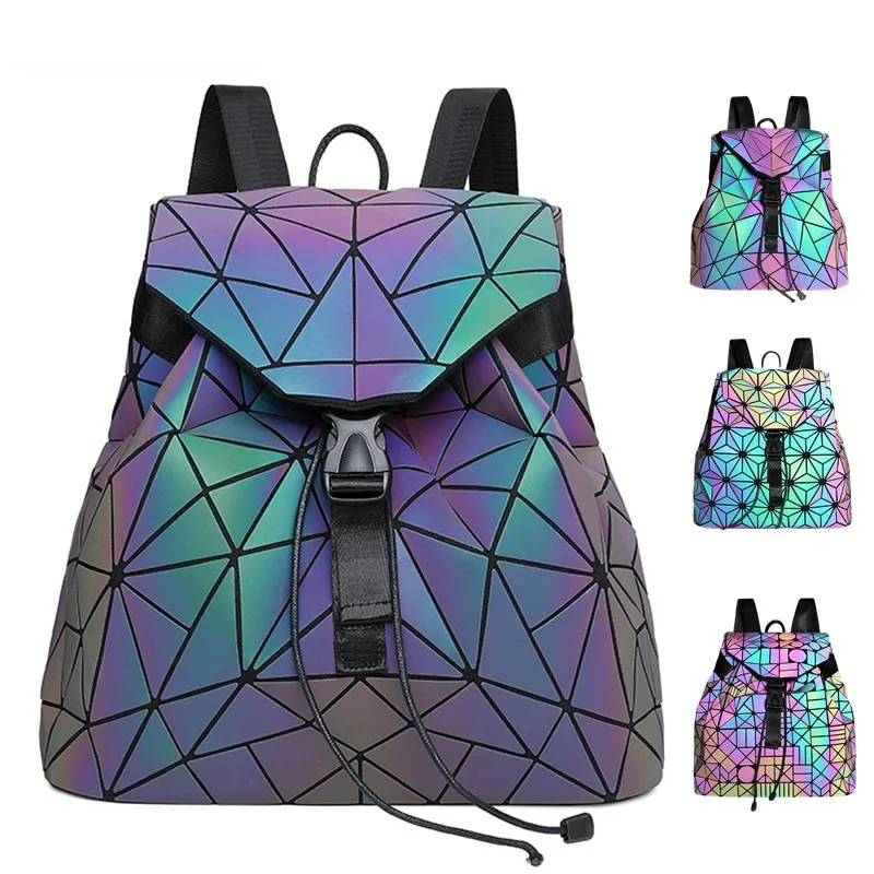 

Women Laser Luminous Backpack female Shoulder Bag Folding Student School Bags For Teenage Girl holographic