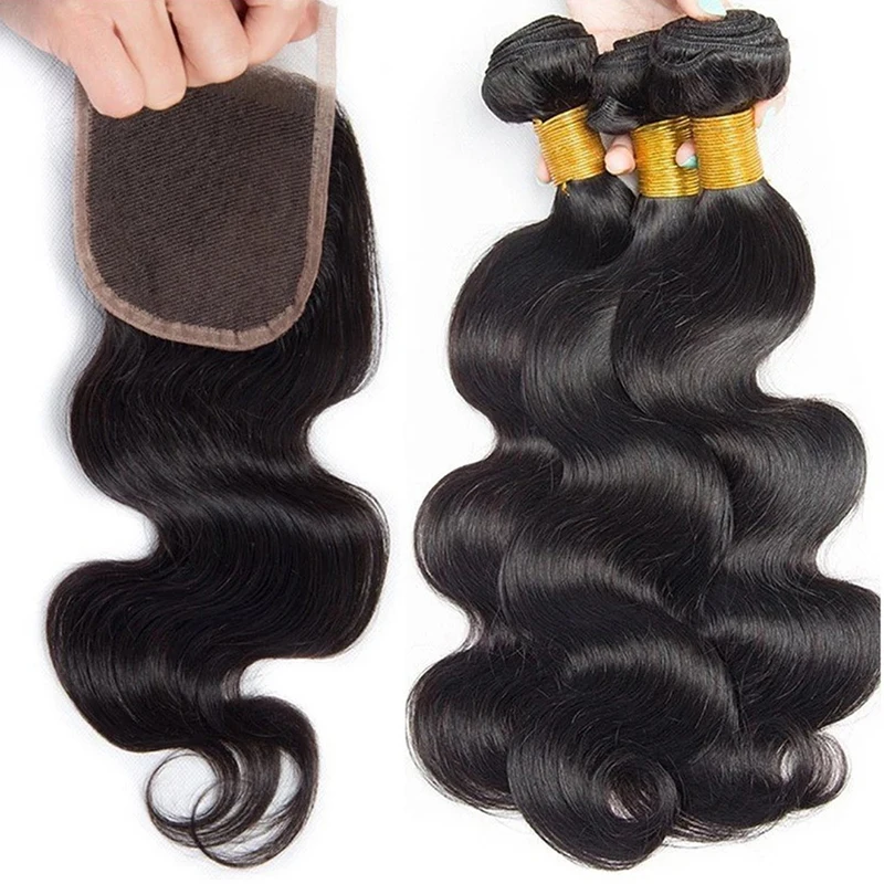

10A 12A Grade Brazilian Hair Straight Bundle Body Wave Bundles With Closure Frontal Cuticle Aligned Premium Virgin Hair Vendors, Natural black/ #1b color