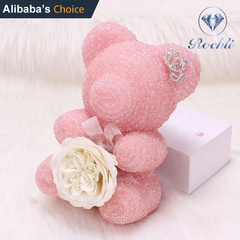 

2021 new arrival saint valentine Day Gift Handmade Artificial Flower Rose Bear Wedding rose teddy bear diamond bear