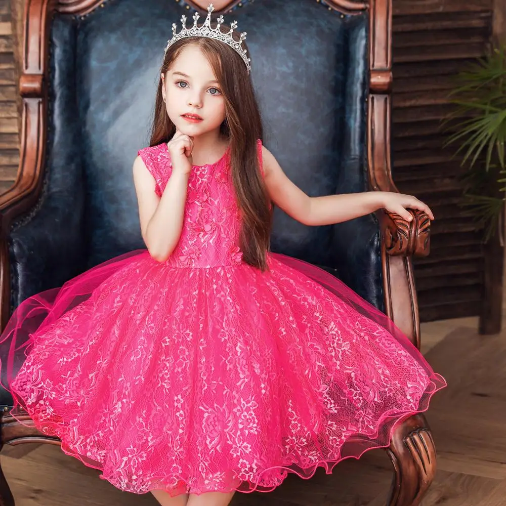 Western style pink girl  bridesmaid dress   lovely  kid  birthday  party dresses  for 6 years old    Princess Lace Evening Dress