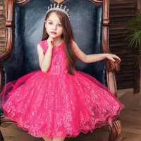 

Western style pink girl bridesmaid dress lovely kid birthday party dresses for 6 years old Princess Lace Evening Dress