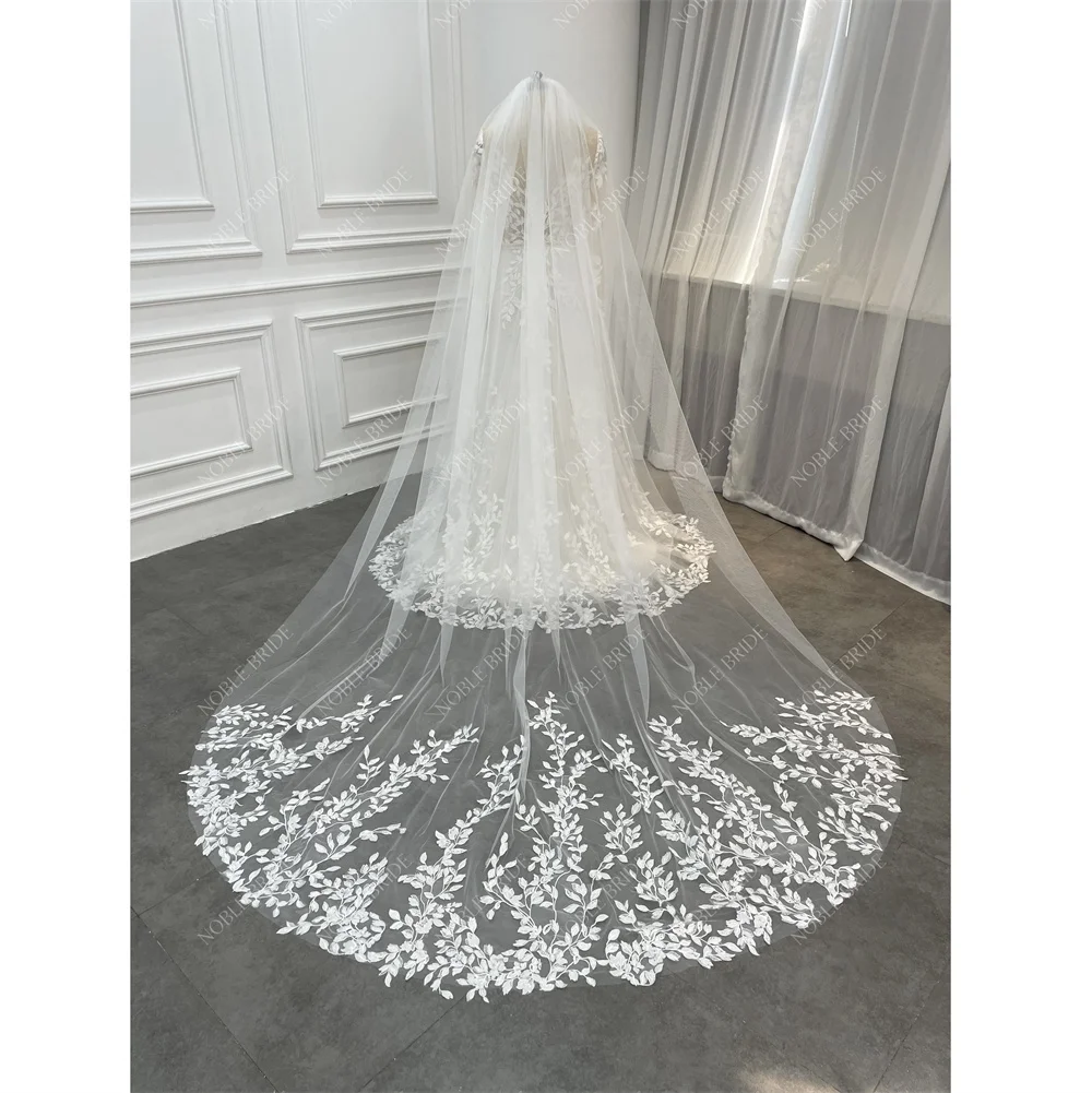 

Women Leaves Lace Appliques 2.5 Meters Ivory Wholesale Custom Made Long Wedding Veil