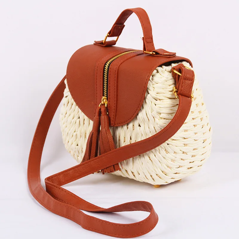 

2020 Fashion custom crossbody bag natural woven round rattan handbags rattan woman bag, Customizable