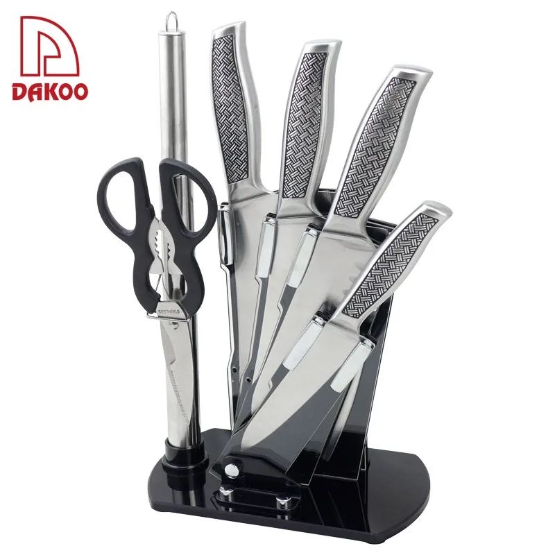 

Stainless Steel 6PCS Kitchen knife set Professional Chef Knife Set With Acrylic knife block, Light grey