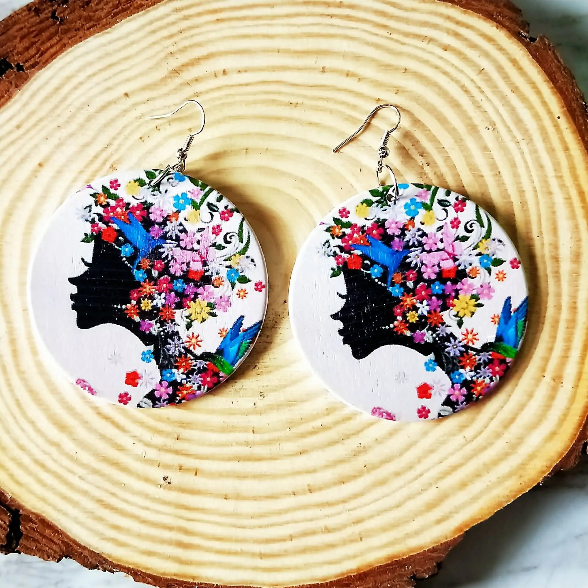 

2020 Fashion jewelry african print wooden earrings for women, Hot selling Bohemia new circle afro girl wooden earrings, As is or customized