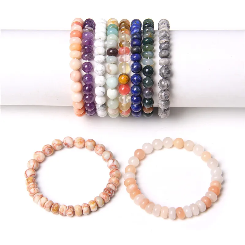 

Natural Rondelle Gems Quartz Bangle Abacus Stone Beads Bracelet Adjustable Elastic Bracelets Unisex Handmade Jewelry