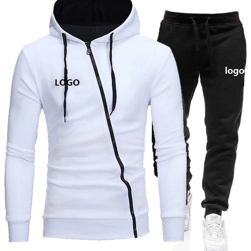 

HL0289 wholesale custom S-5XL plus size clothes polyester spring and autumn men's hooded casual sports zipper jogging suit set