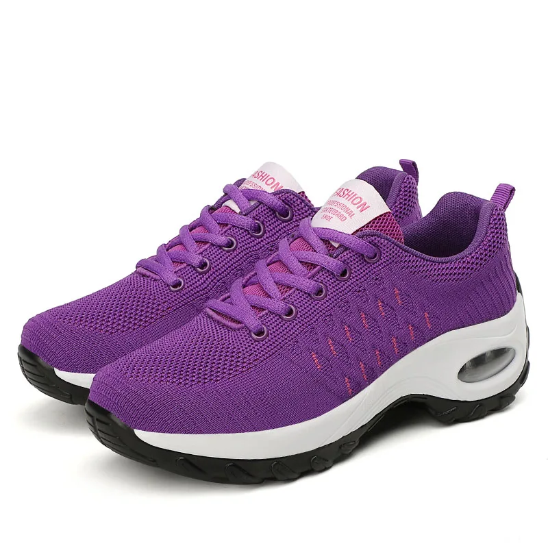 

World-win New modern dancing shoes women soft sole hollow flying knitted breathable sneakers, Black,grey,purple