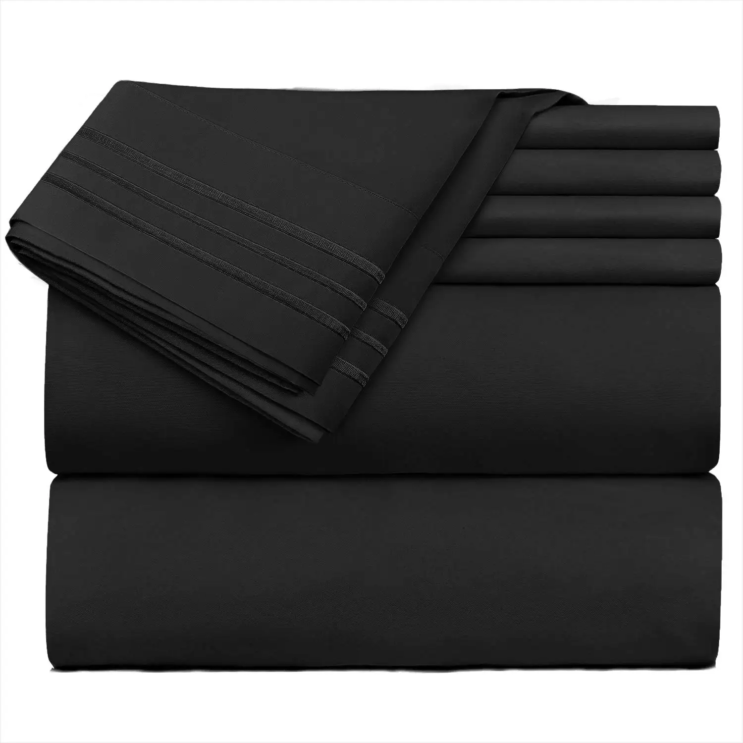 Queen Size Luxury 100% Cotton Black Hotel 6pc Bed Sheet Set With Extra ...