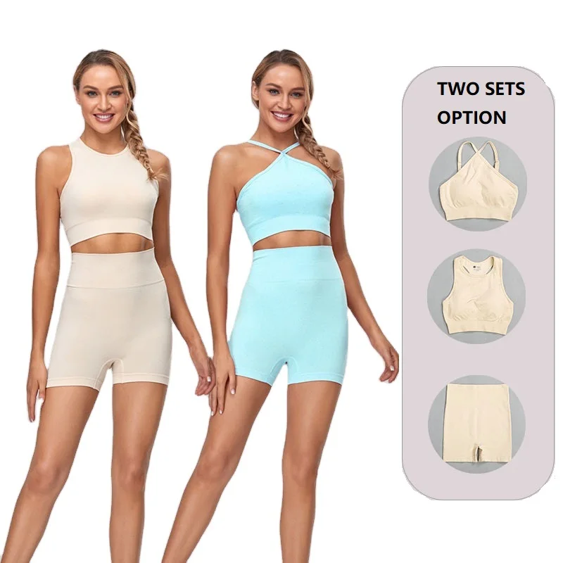 

F-3737 factory wholesale fashion light and high-stretchy gym wear fitness yoga short sets for women, Red, pink, yellow, khaki, marlin, blue