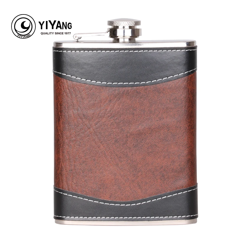 

Ebay 18/8 8oz flask Stainless Steel Pocket Hip Flask with faux leather brown stitching