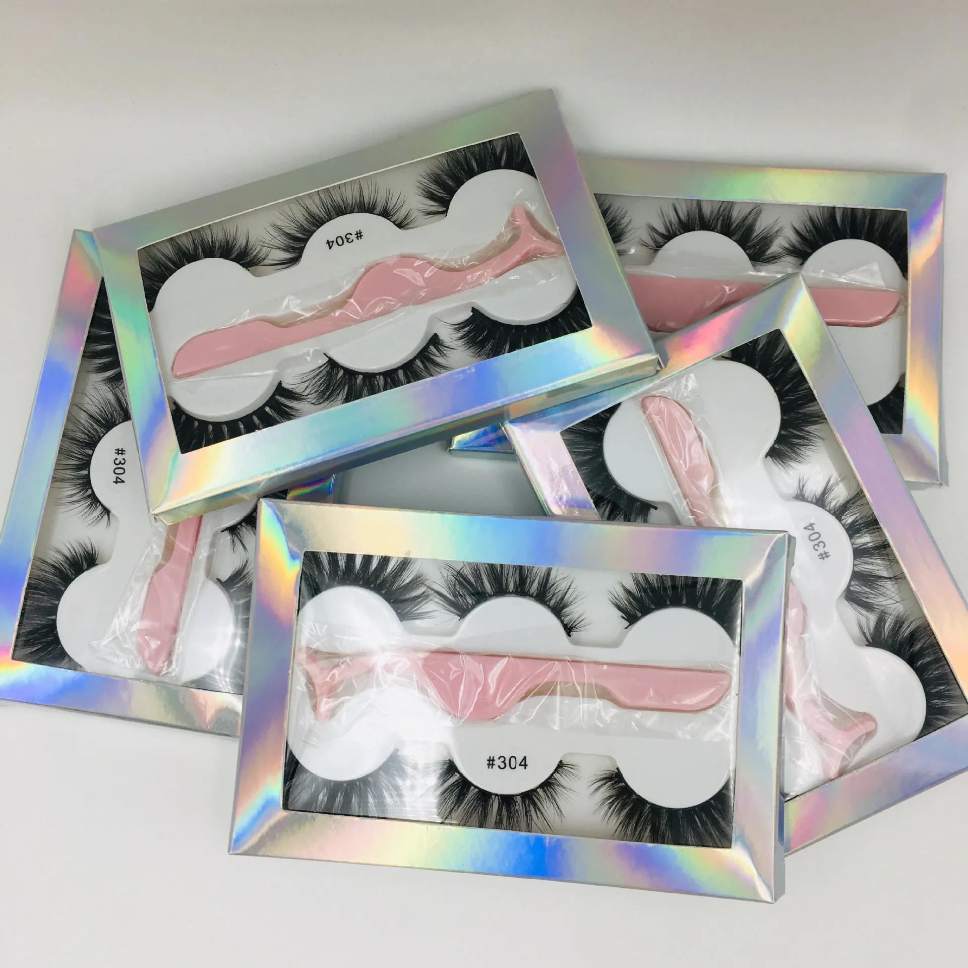 

New Design 3 Pairs 3d False Mink Lashes With Tweezers Gold Cheap Price Eyelash Packaging Strip Private Label, Natural black