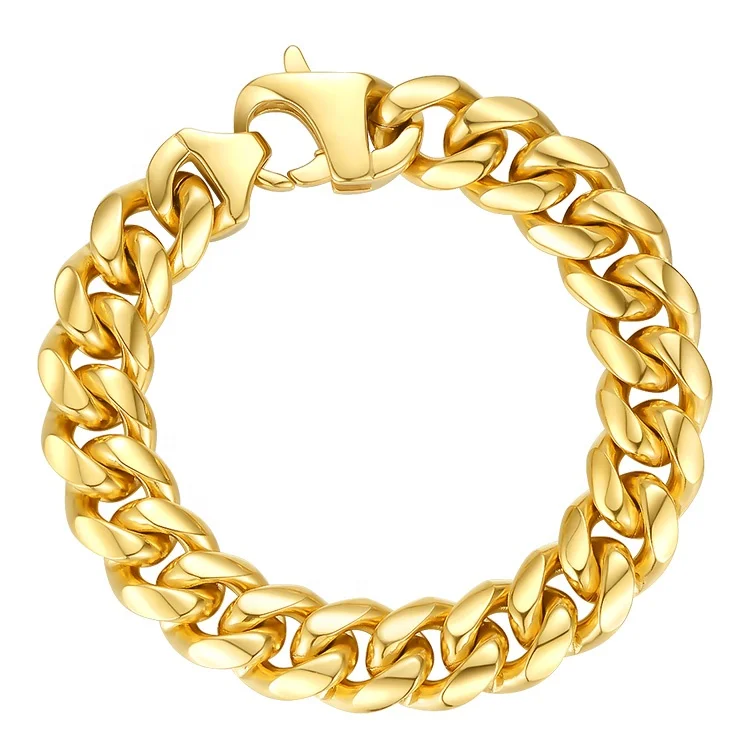 

High Quality 18K Gold Plated Stainless Steel Big Thick Bracelet B202156