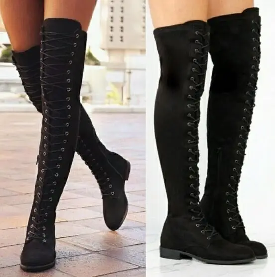 

2020 fashion women's winter boots women thigh high boots heels sexy ladies botas mujer, Black