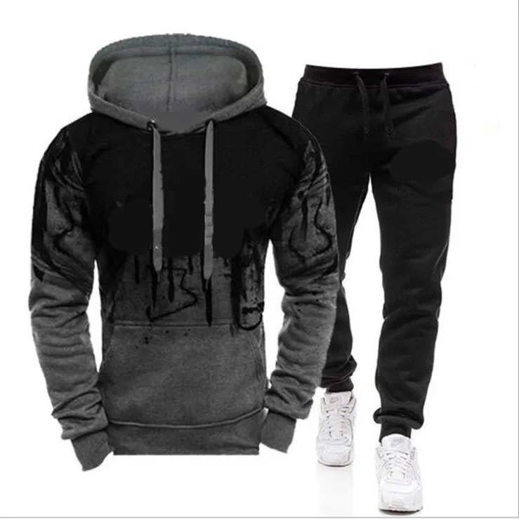 

New men's hooded splash print hoodie sport hoodie suit with long sleeves and fleece clothing