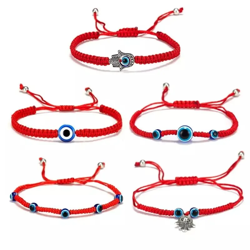 

Fashion Newest Hand Woven Rope Palm Blue Evil Eyes Bracelet Handmade Red Rope Turkish Evil Eyes Charm Bracelet For Women Men