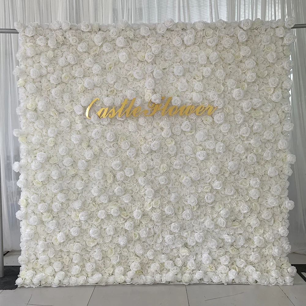 H-012 Custom Wedding Decor Flower Wall Artificial White Rose Floral Panel Flower Wall Backdrop