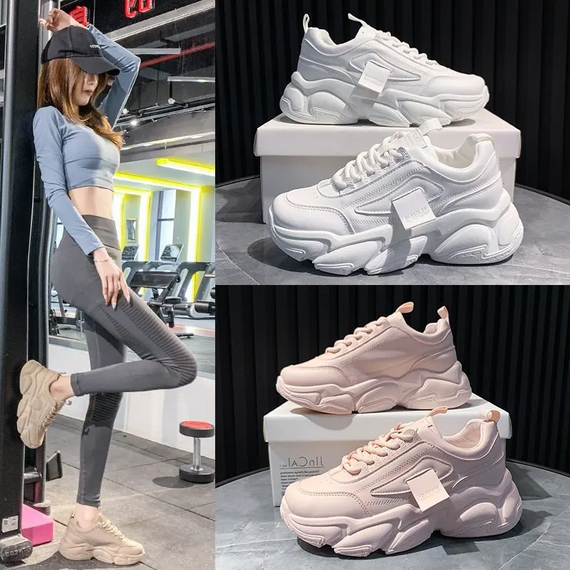 

Women's Chunky Sneakers Fashion 2021Women Platform Sneakers Lace Up Vulcanize Shoes Womens Female Dad Shoes Girls Shoes Sneakers, White,khaki,pink
