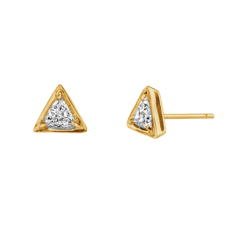 

fine jewelry wholesaler 925 sterling silver earrings 18k gold plated triangle shaped stud earrings with zircon