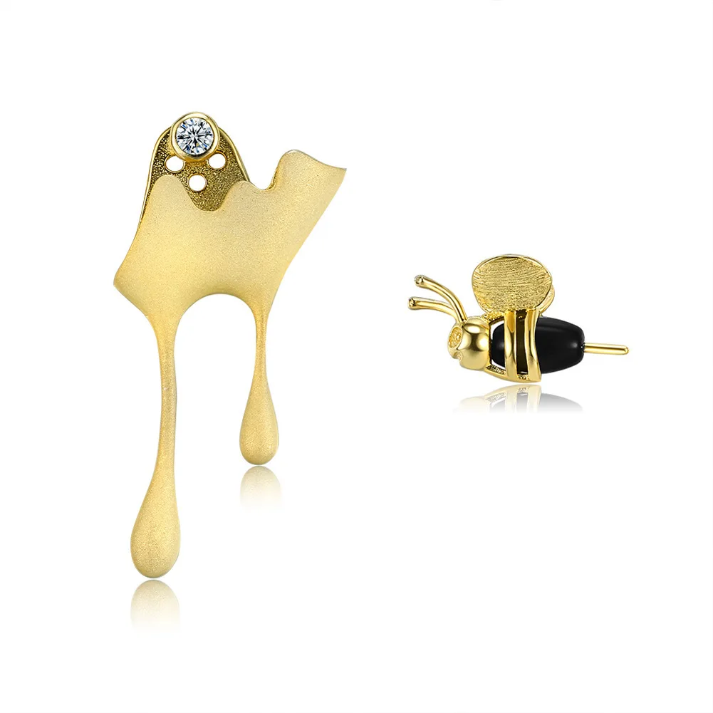 

Artificial Jewelry Bijuterias Temperament Vintage Asymmetrical Austrian Crystal 925 Sterling Silver Bumble Bee Earrings, 2 colors