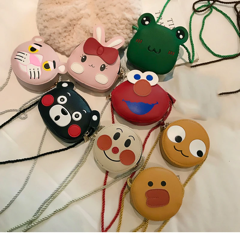 

Kids Bag Cartoon Frog Rabbit Leather Waterproof Zipper Coin Wallet Lovely Sesame Street Pink Panther Wallet with Crossbody Strap