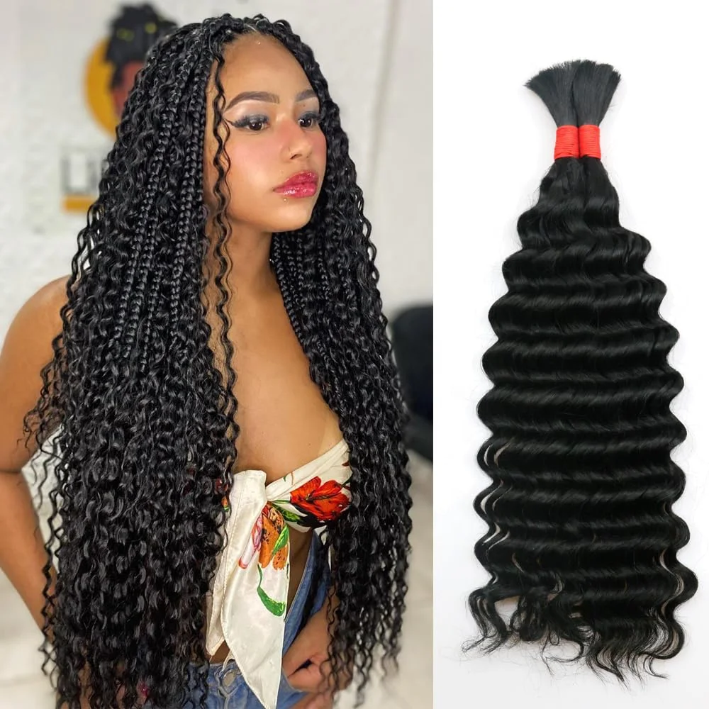 Wholesale Raw Indian Hair Bulk Human Hair Blend for Braiding Pre Stretch Bulk Deep Wave Braiding Human Hair Bulk