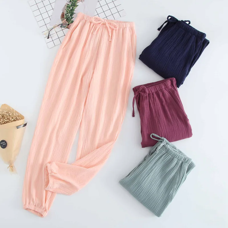 

Japanese women's spring and autumn home trousers cotton washed double-layer tulle loose and comfortable trousers casual pants