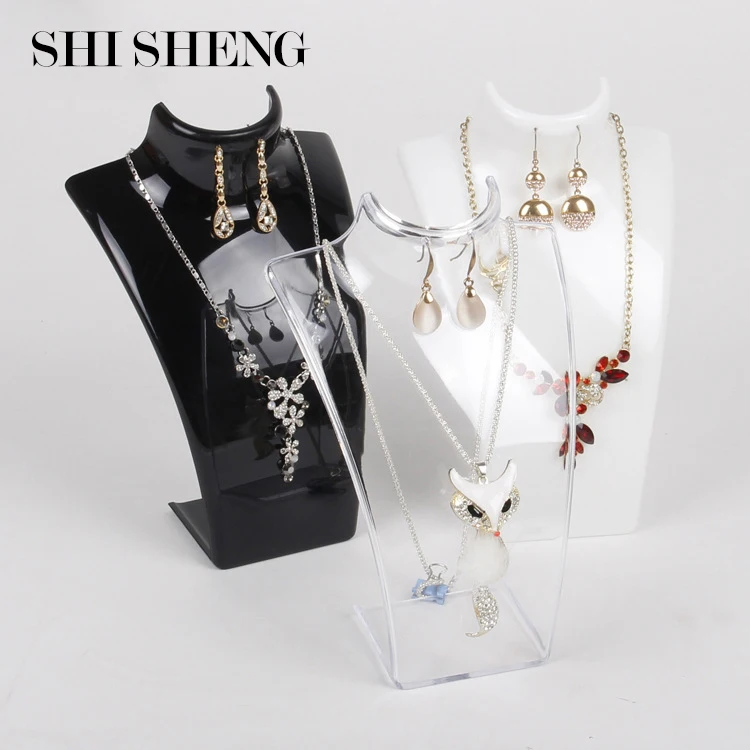 

SHI SHENG Multiple Color Plastic Jewelry Display Neck Bust Mannequin Stand for Necklace Earrings, White/black/clear