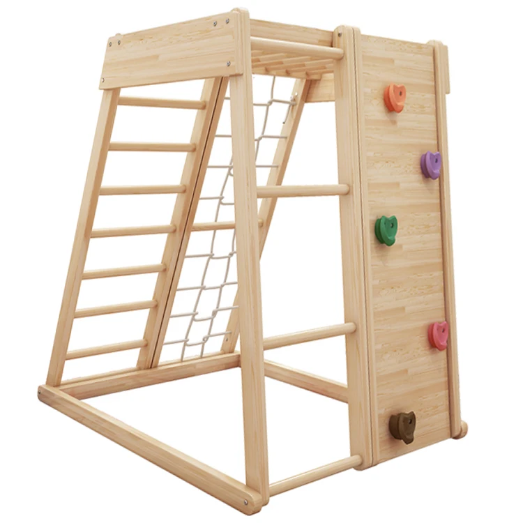 

Factory direct sales low - cost education wooden children indoor climbing frame, Natural color of wood