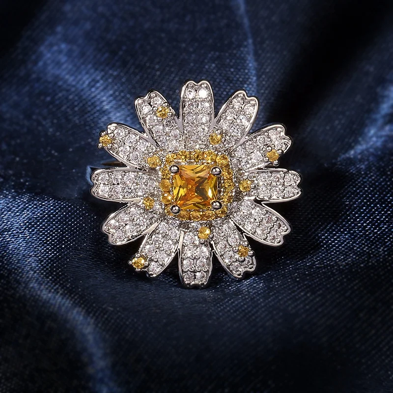

Flower Cubic Zircon Engagement Bridal Statement Finger Rings For Women Wedding Ring
