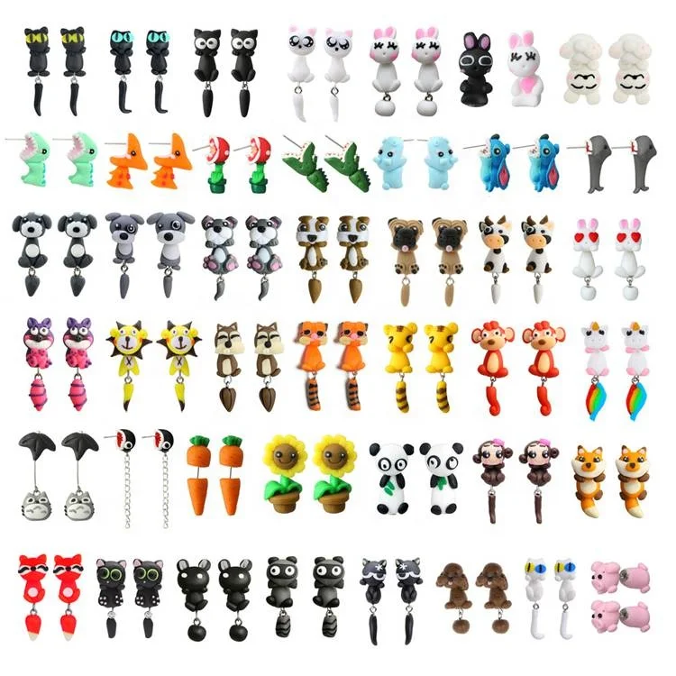 

Girls 3D Animal Dinosaur Cartoon Jewelry Handmade Dangle Stud Earings Halloween Pumpkin Christmas Lot Kit Polymer Clay Earrings