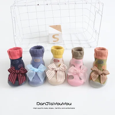 

Wholesale High Quality Kids Indoor Sock Shoes With Bowknot Cute Baby Socks Shoes, 5 colors