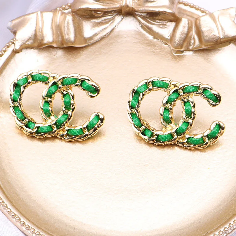

Button Crystal Luxury Double Pearl Women Gold Hoop Long Stud Drop Pink Logo Earring Gg Cc Earrings, Colorful