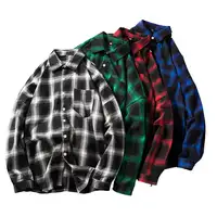 

Free Shipping Casual Loose Flannel Plaid Streetwear Jacket Men's Shirts